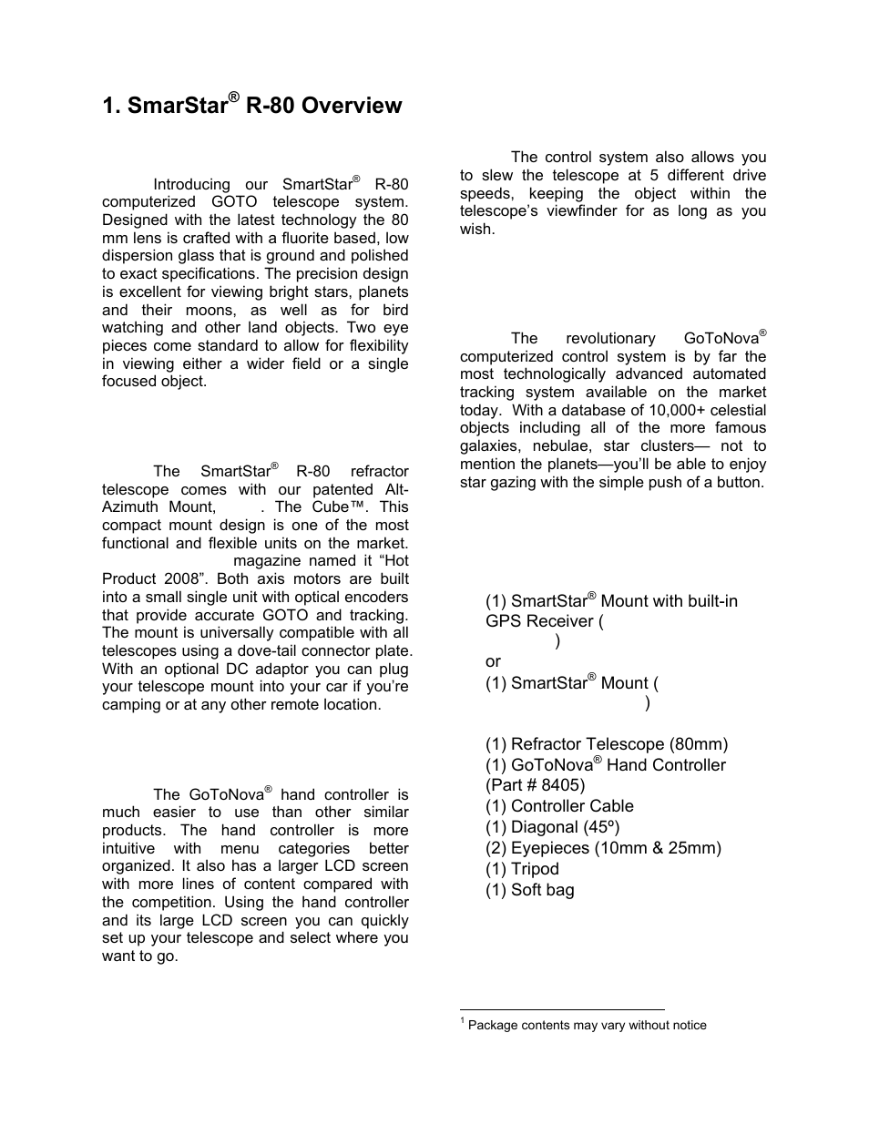 Smarstar, R-80 overview, Smartstar | R-80 features | iOptron SMARTSTAR 9502-W User Manual | Page 4 / 38