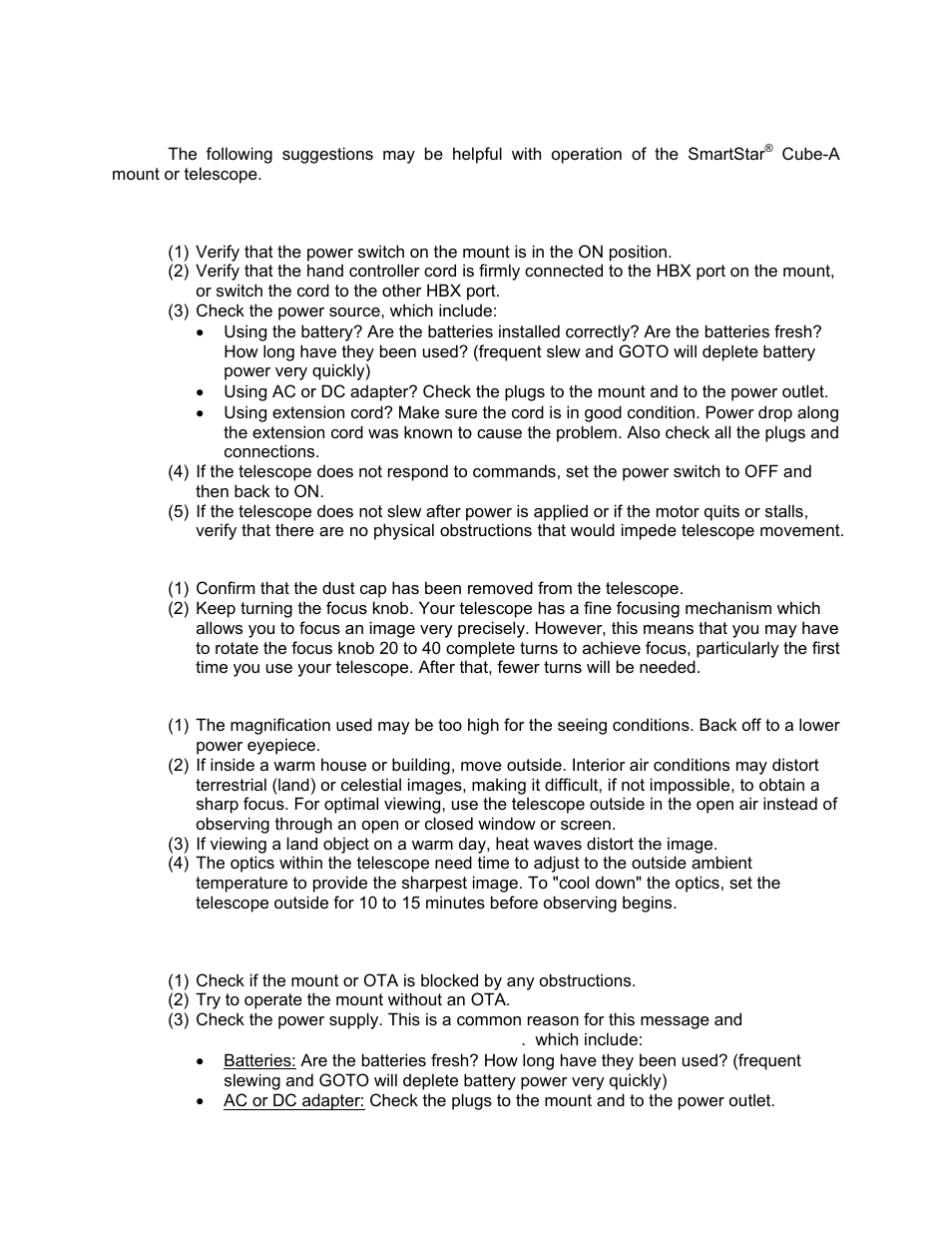 Troubleshooting | iOptron SMARTSTAR CUBE 8603 User Manual | Page 26 / 48