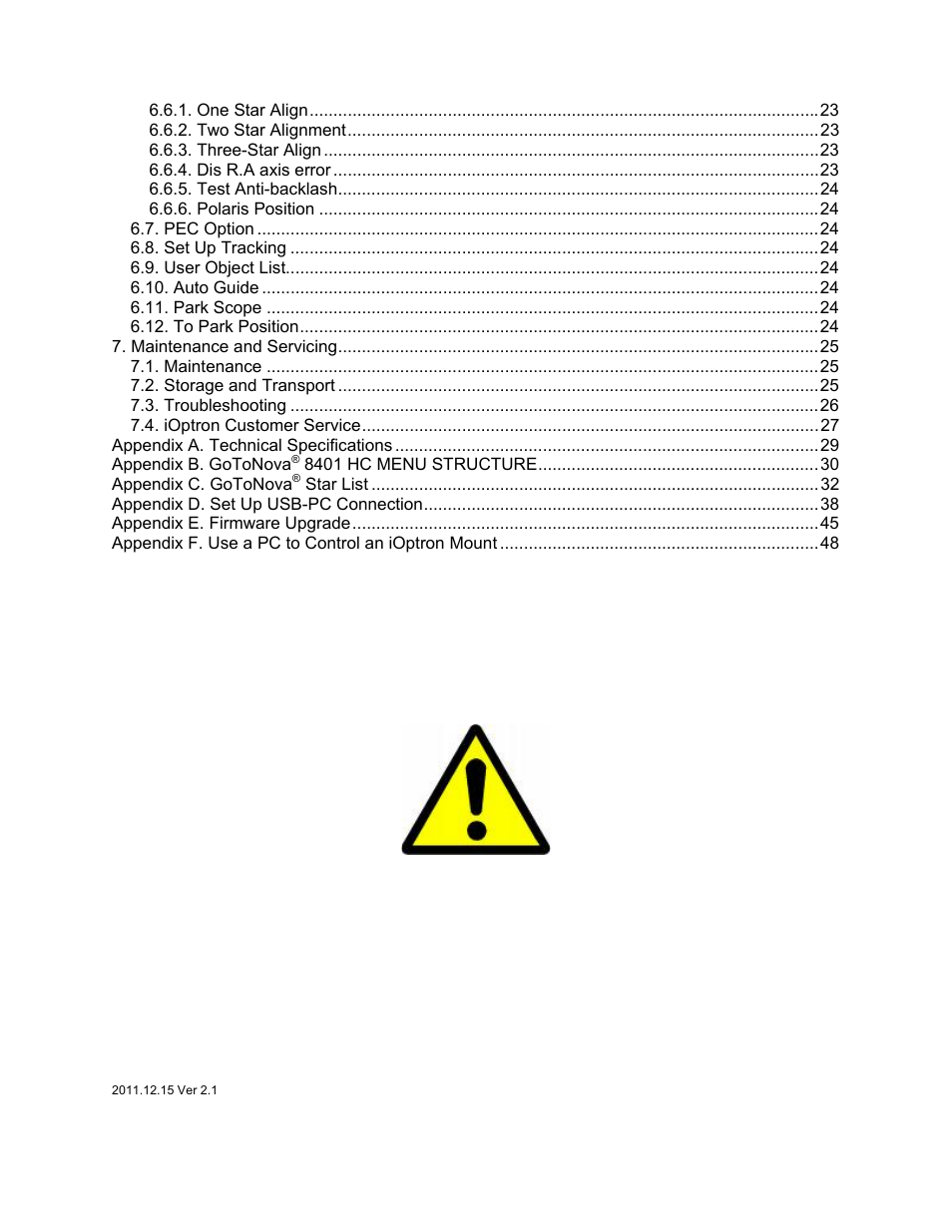 Warning | iOptron SMARTSTAR CUBE 8603 User Manual | Page 3 / 48