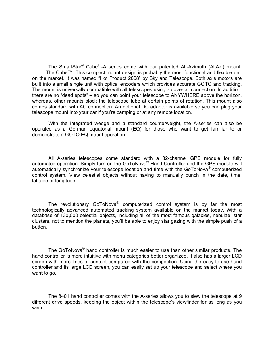 Smarstar, Cube, A series overview | Smartstar, A series features | iOptron SMARTSTAR CUBE 8603 User Manual | Page 4 / 48