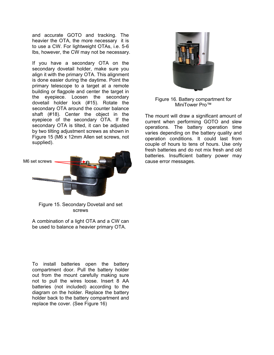 Operate a minitower pro on batteries | iOptron SmartStar MiniTower Pro User Manual | Page 11 / 47