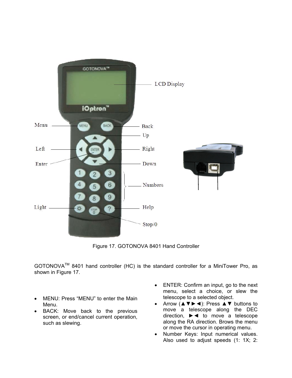 4. gotonova, 8401 hand controller | iOptron SmartStar MiniTower Pro User Manual | Page 12 / 47