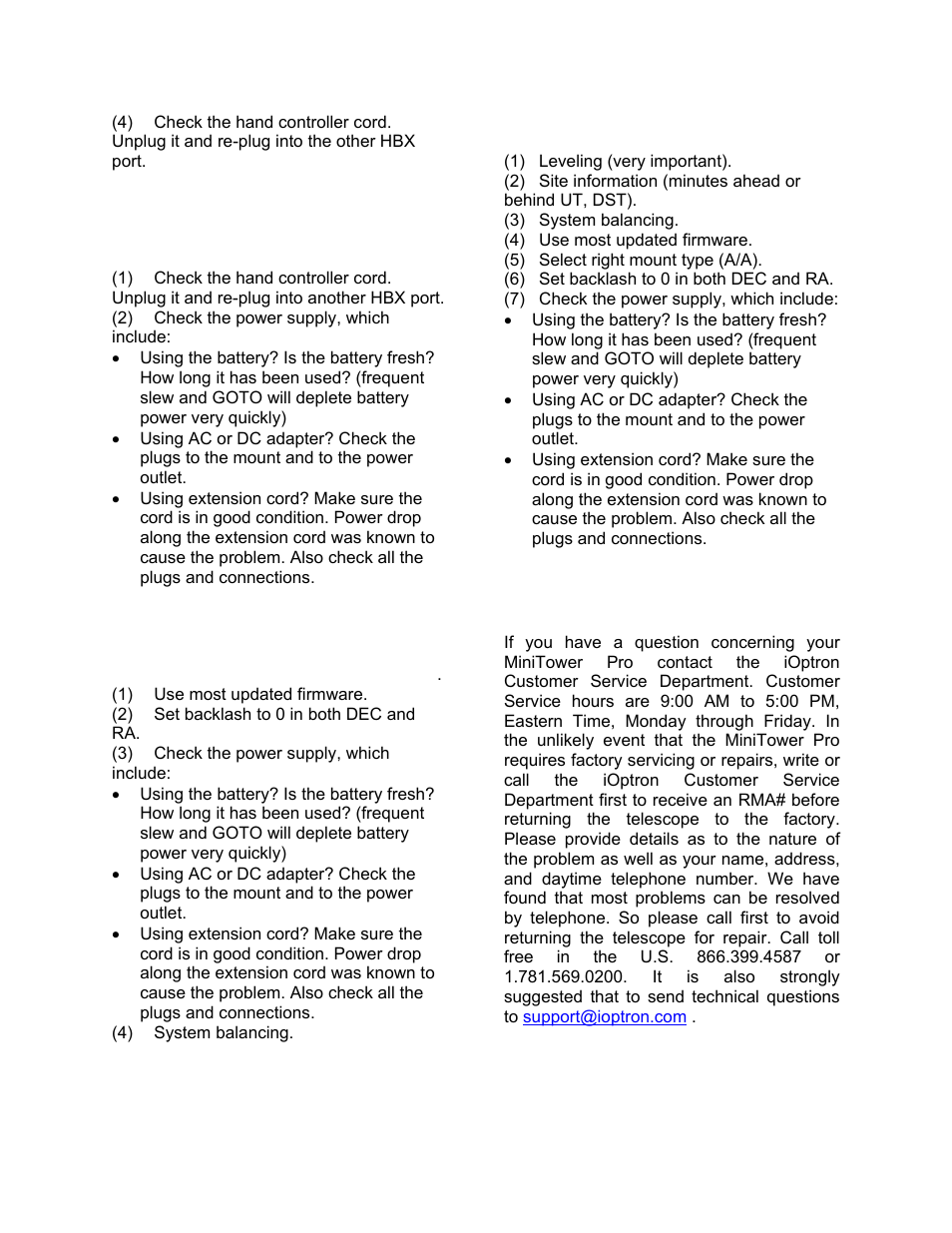 Ioptron customer service | iOptron SmartStar MiniTower Pro User Manual | Page 22 / 47