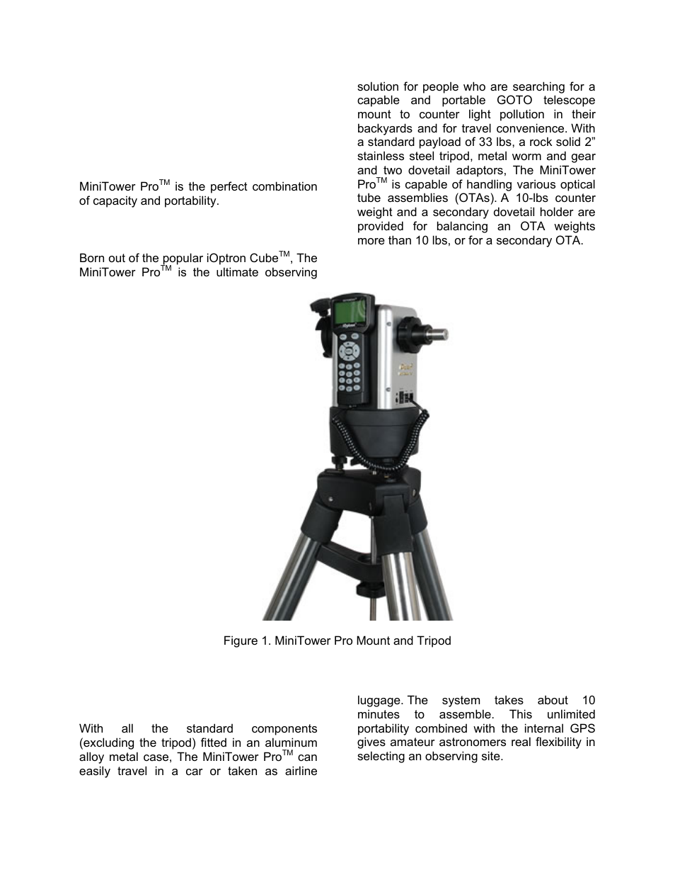 Minitower pro, Overview, Features | iOptron SmartStar MiniTower Pro User Manual | Page 4 / 47