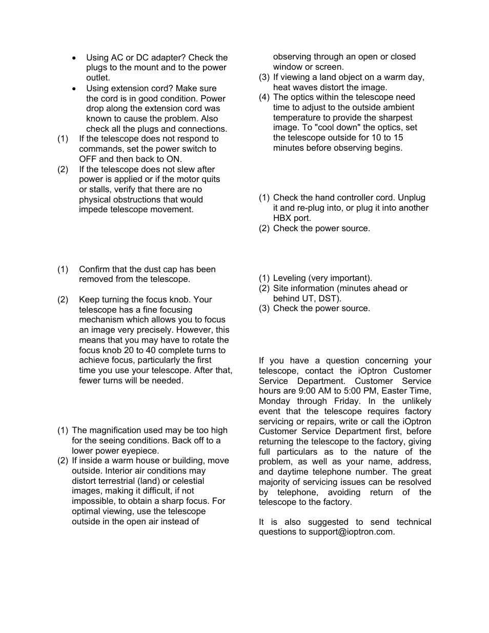 Ioptron customer service | iOptron SmartStar 9503 User Manual | Page 21 / 38