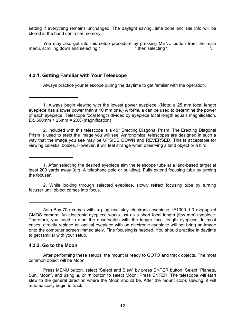 Using your telescope | iOptron ASTROBOY 70E User Manual | Page 12 / 47