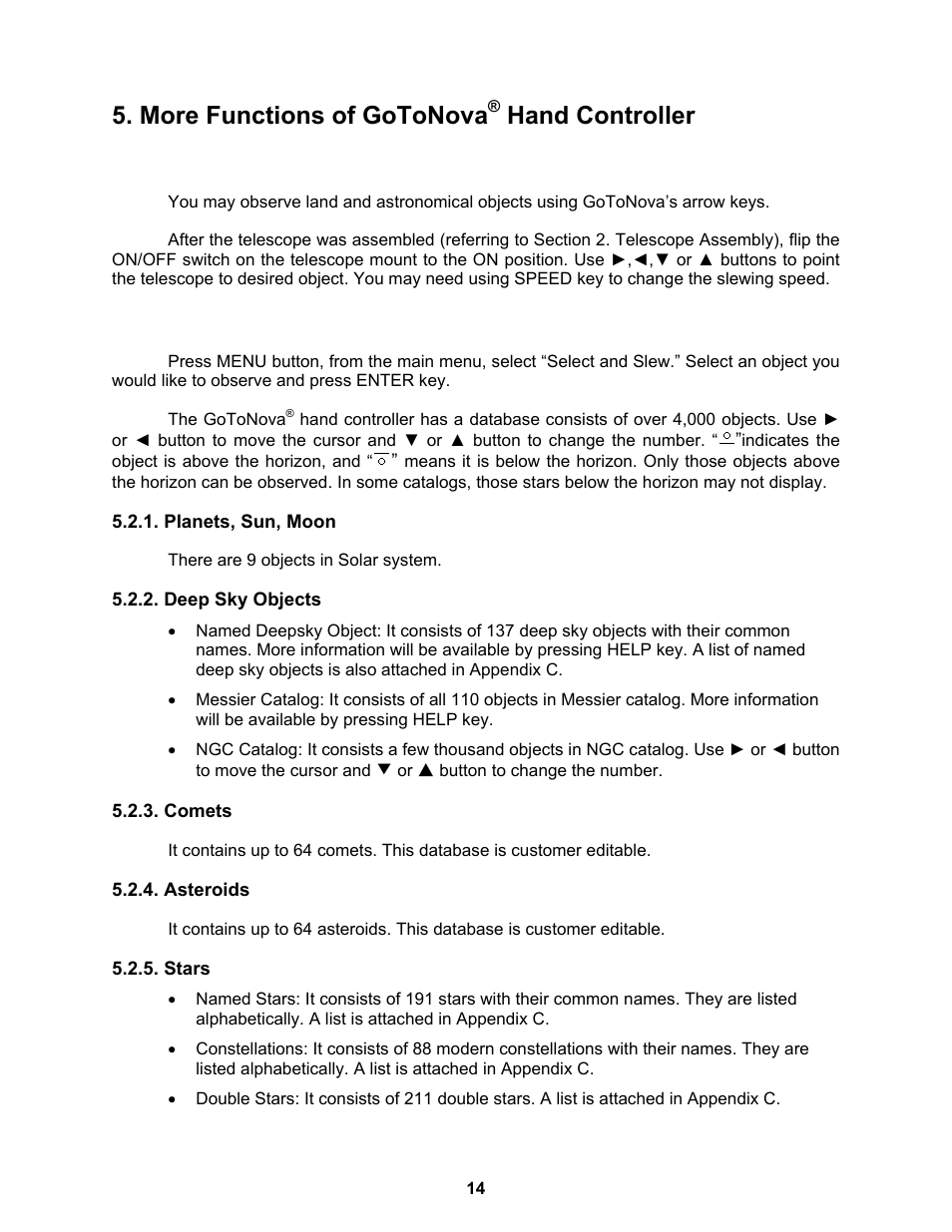 More functions of gotonova, Hand controller, Manual operation of the telescope | Slew to an object | iOptron ASTROBOY 70E User Manual | Page 14 / 47