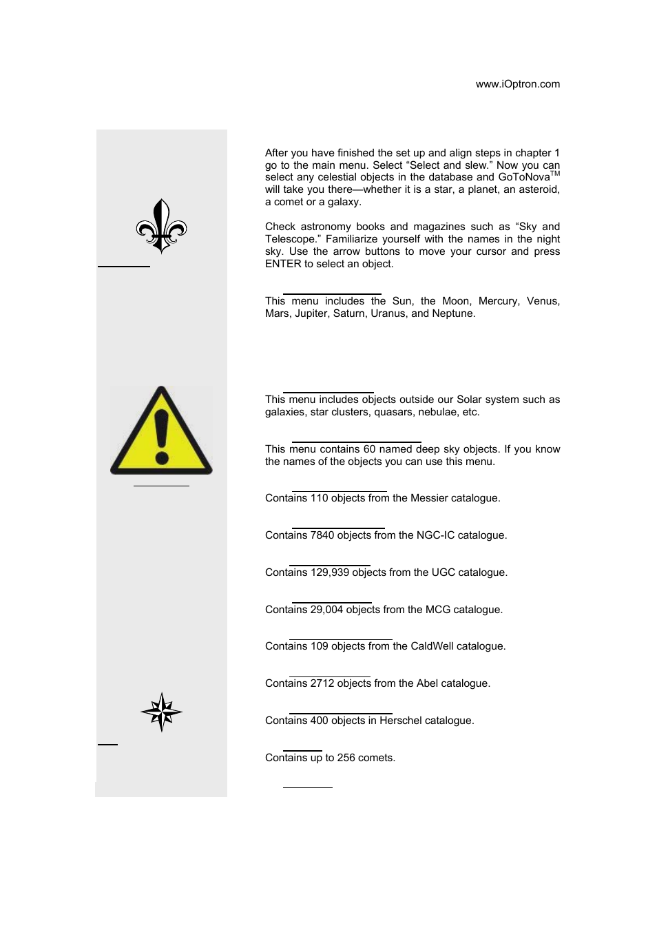 Chapter. 2 select and slew | iOptron GoToNova 8401 User Manual | Page 12 / 35