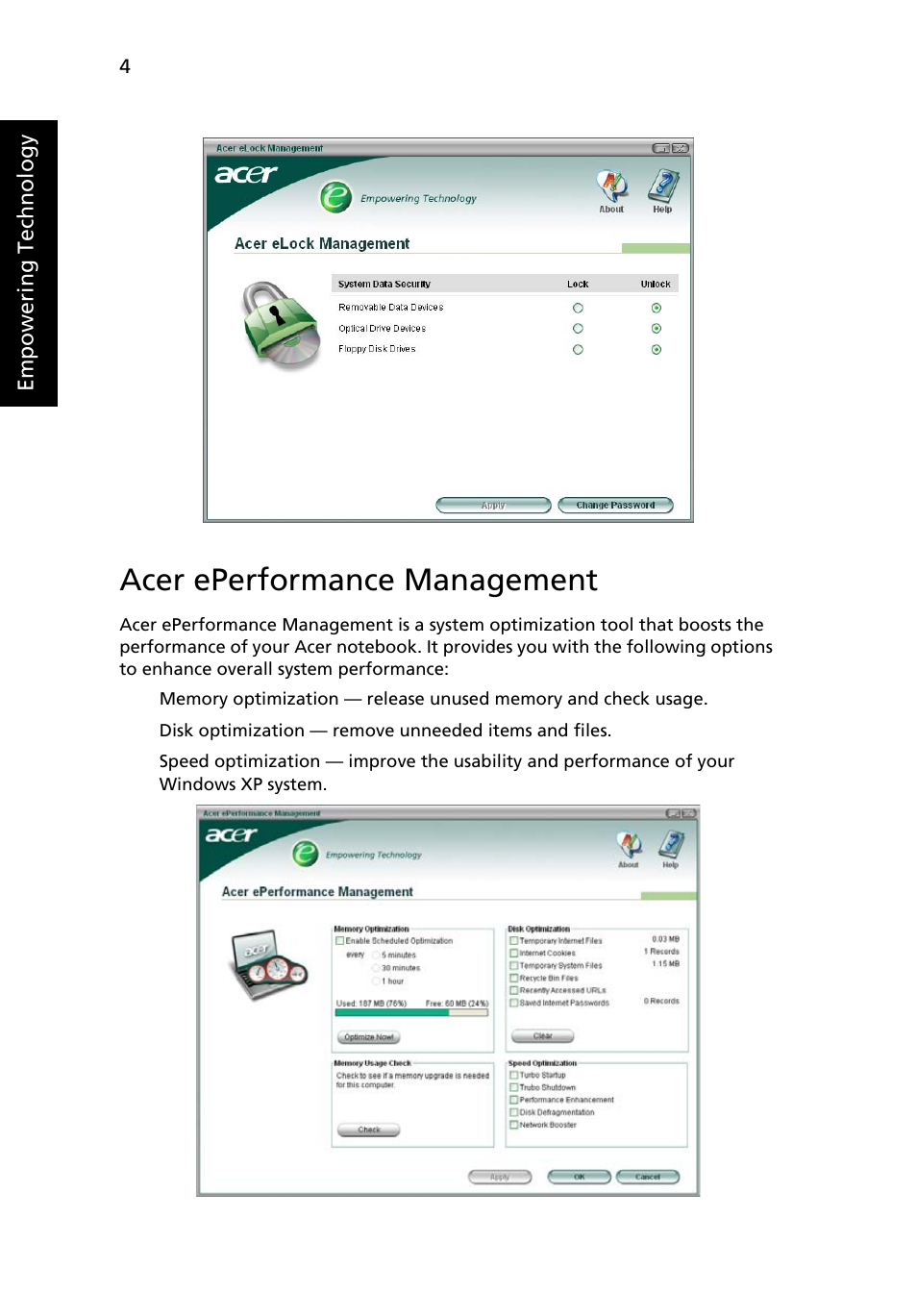 Acer eperformance management | Space Bag 8210 User Manual | Page 22 / 102