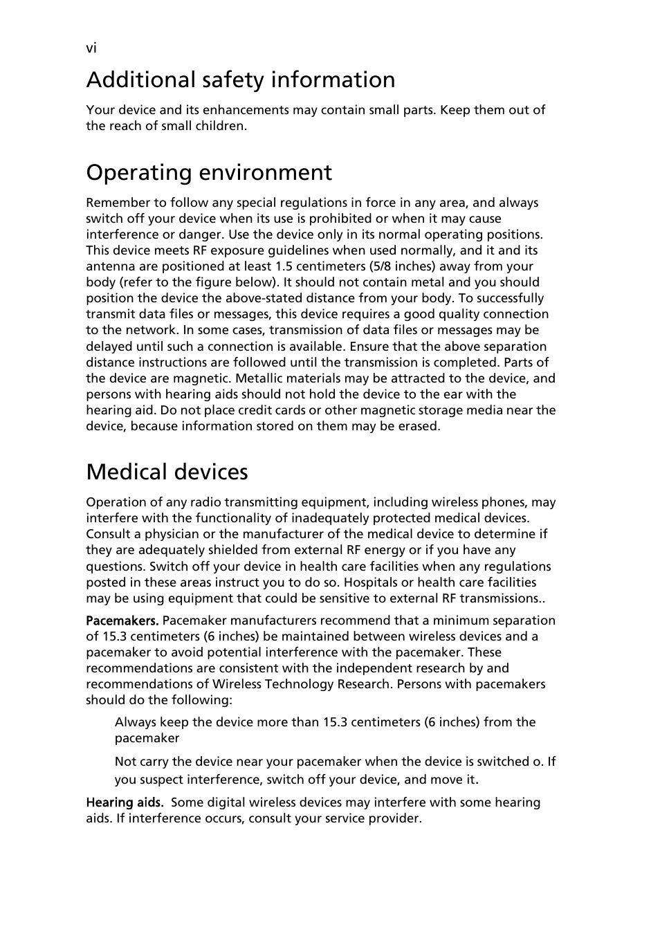 Additional safety information, Operating environment, Medical devices | Space Bag 8210 User Manual | Page 6 / 102