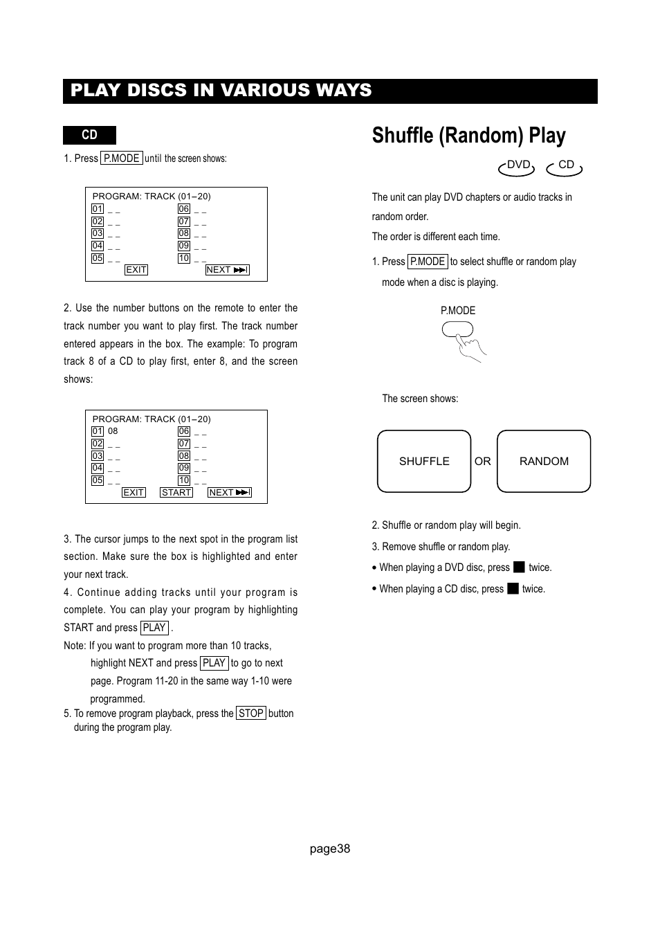 Shuffle (random) play, Play discs in various ways | Initial Technology DTV-172 User Manual | Page 41 / 51