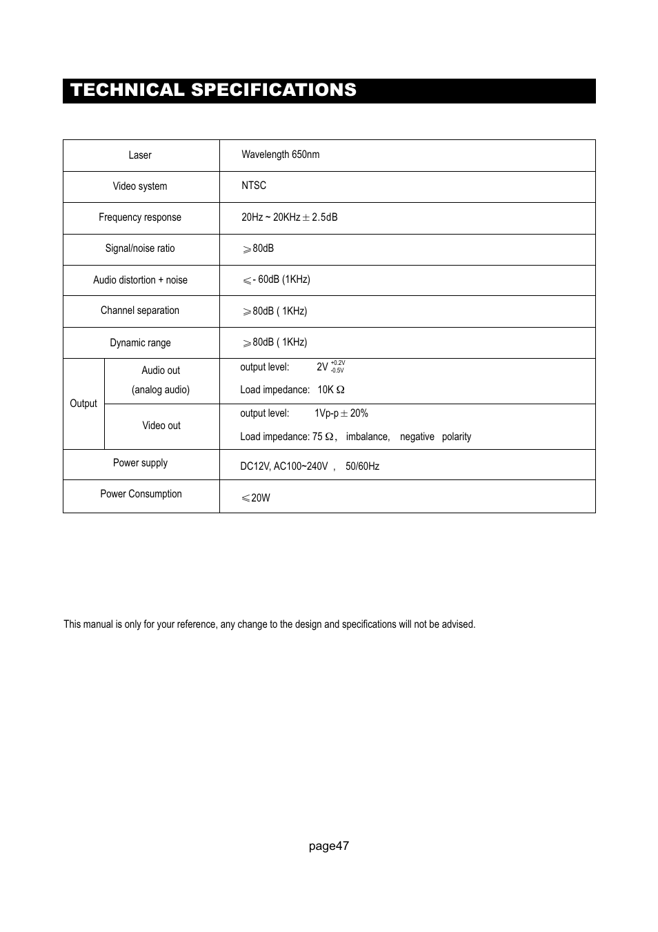 Technical specifications | Initial Technology DTV-172 User Manual | Page 50 / 51