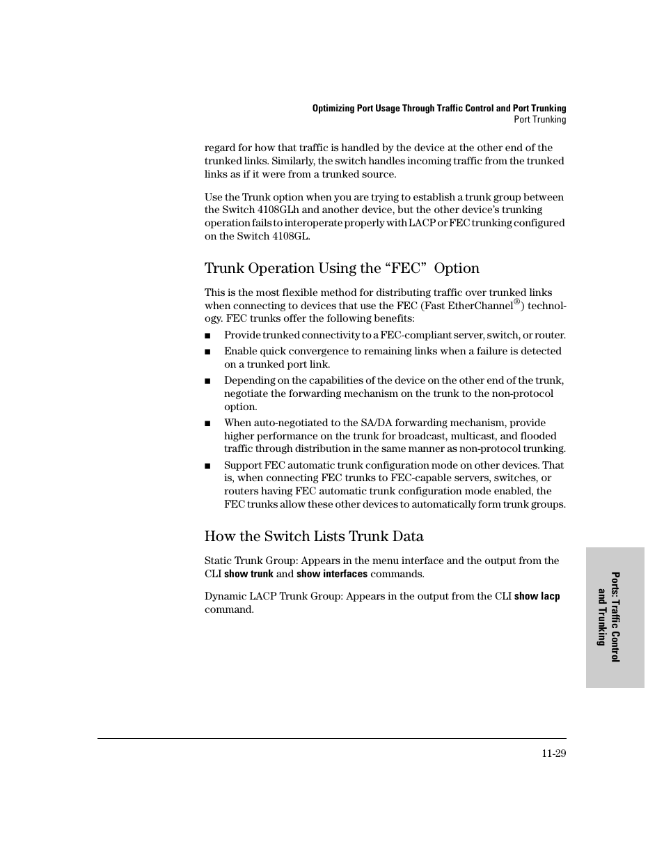 Trunk operation using the “fec” option, How the switch lists trunk data, Trunk operation using the “fec” option -29 | How the switch lists trunk data -29 | IronPort Systems 4108GL User Manual | Page 227 / 483