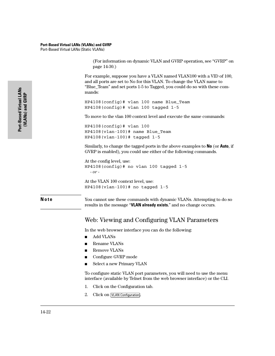 Web: viewing and configuring vlan parameters, Web: viewing and configuring vlan parameters -22 | IronPort Systems 4108GL User Manual | Page 328 / 483