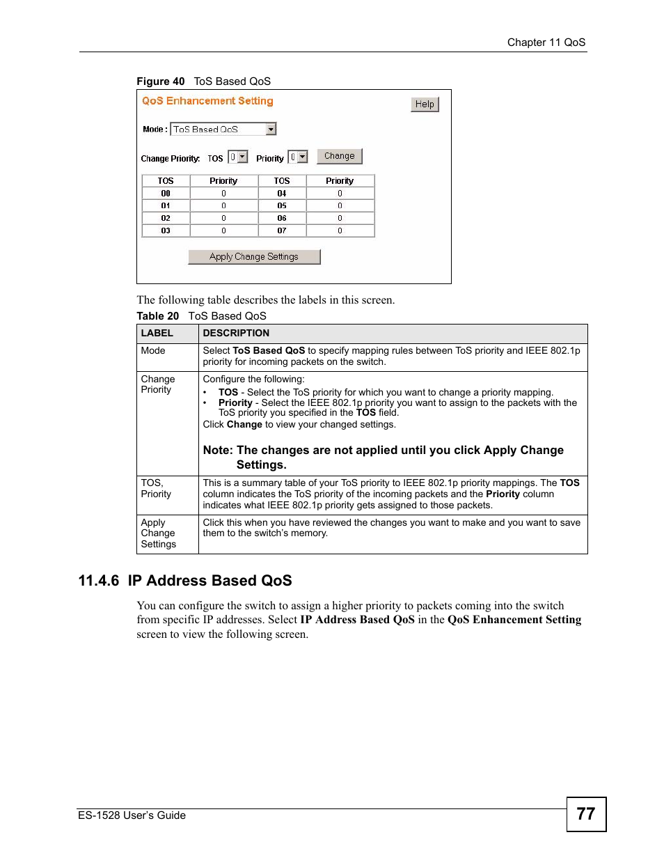 6 ip address based qos, Figure 40 tos based qos, Table 20 tos based qos | IronPort Systems ES-1528 User Manual | Page 77 / 170