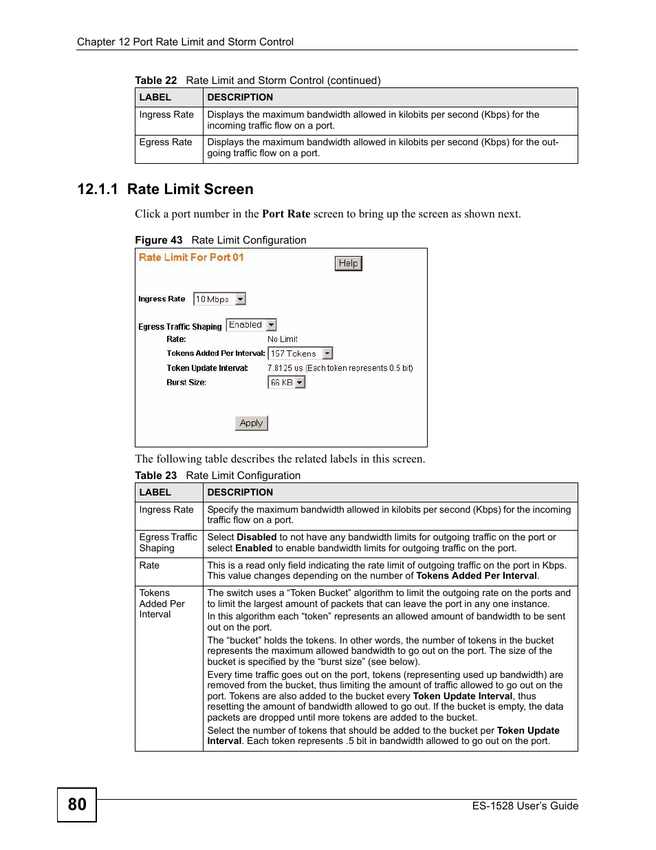 1 rate limit screen, Figure 43 rate limit configuration, Table 23 rate limit configuration | IronPort Systems ES-1528 User Manual | Page 80 / 170