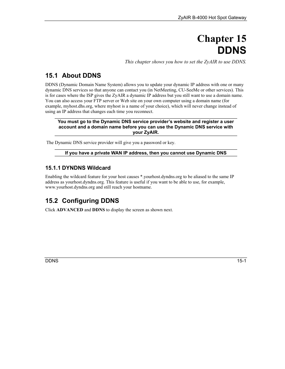 Ddns, About ddns, Configuring ddns | Chapter 15 ddns | IronPort Systems ZyAIR B-4000 User Manual | Page 139 / 256
