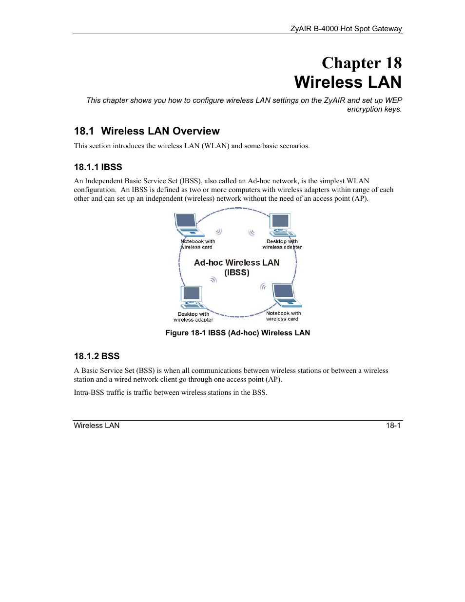 Wireless lan, Wireless lan overview, Chapter 18 wireless lan | IronPort Systems ZyAIR B-4000 User Manual | Page 157 / 256