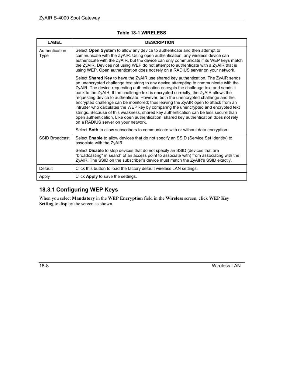 1 configuring wep keys | IronPort Systems ZyAIR B-4000 User Manual | Page 164 / 256