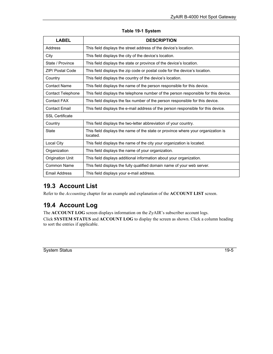 Account list, Account log, 3 account list | 4 account log | IronPort Systems ZyAIR B-4000 User Manual | Page 173 / 256