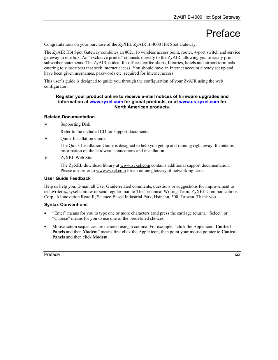 Preface | IronPort Systems ZyAIR B-4000 User Manual | Page 19 / 256