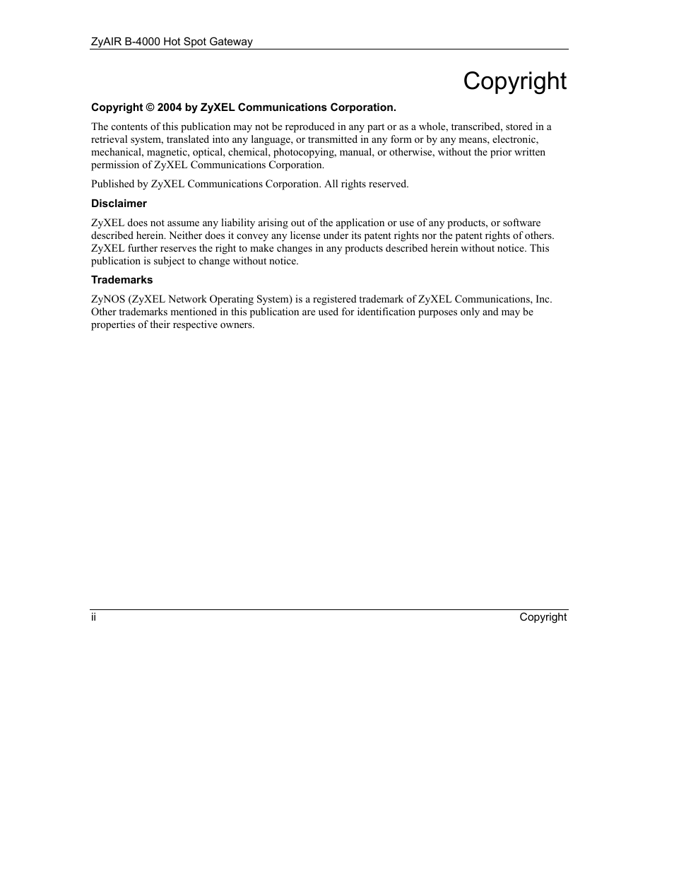 Copyright | IronPort Systems ZyAIR B-4000 User Manual | Page 2 / 256