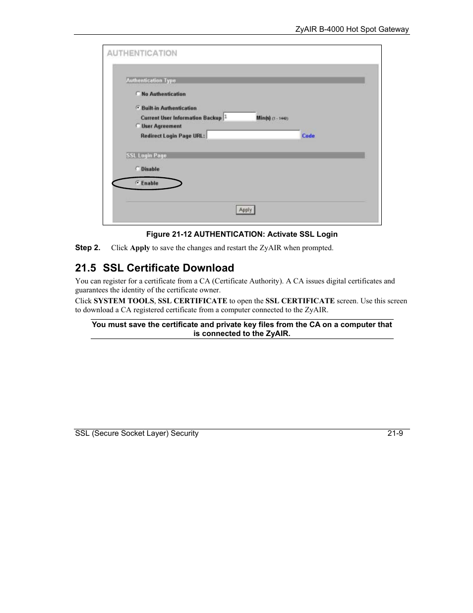 Ssl certificate download, 5 ssl certificate download | IronPort Systems ZyAIR B-4000 User Manual | Page 201 / 256