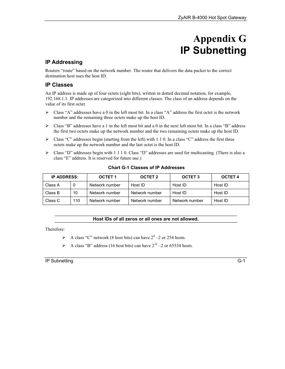 Ip subnetting, Appendix g ip subnetting | IronPort Systems ZyAIR B-4000 User Manual | Page 239 / 256