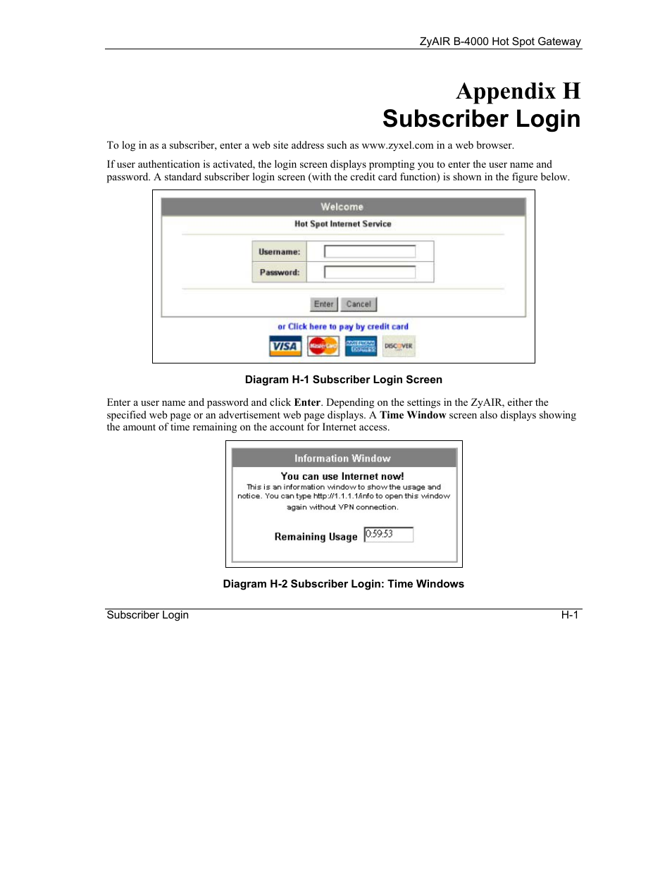 Subscriber login, Appendix h subscriber login | IronPort Systems ZyAIR B-4000 User Manual | Page 247 / 256
