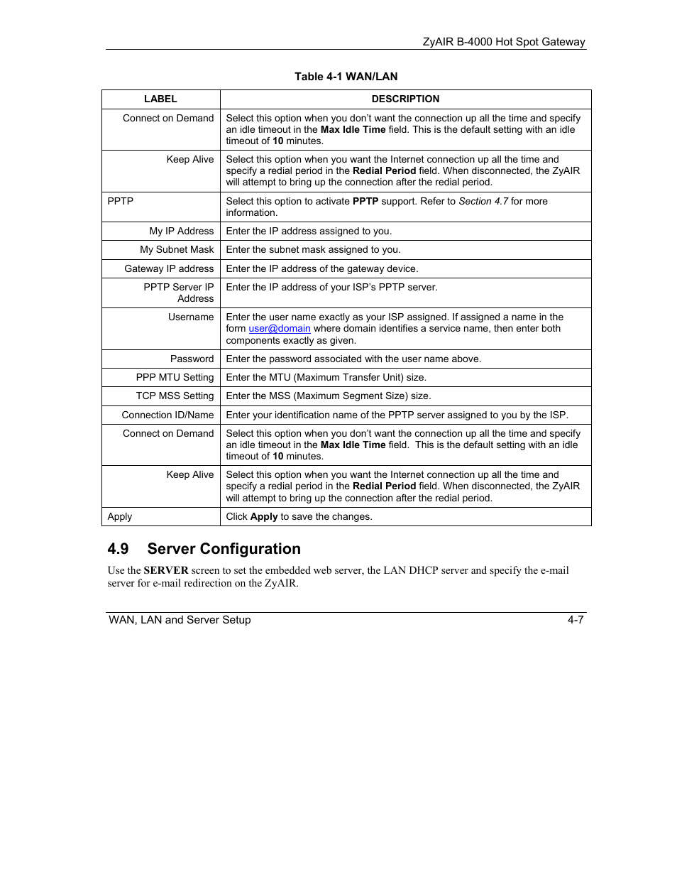 Server configuration, 9 server configuration | IronPort Systems ZyAIR B-4000 User Manual | Page 55 / 256