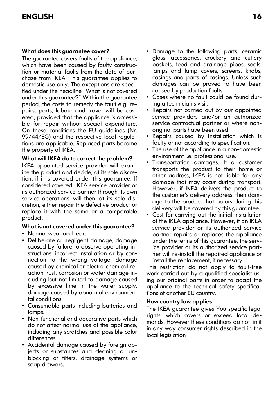 English 16 | IKEA FRAMTID OV9 User Manual | Page 16 / 20