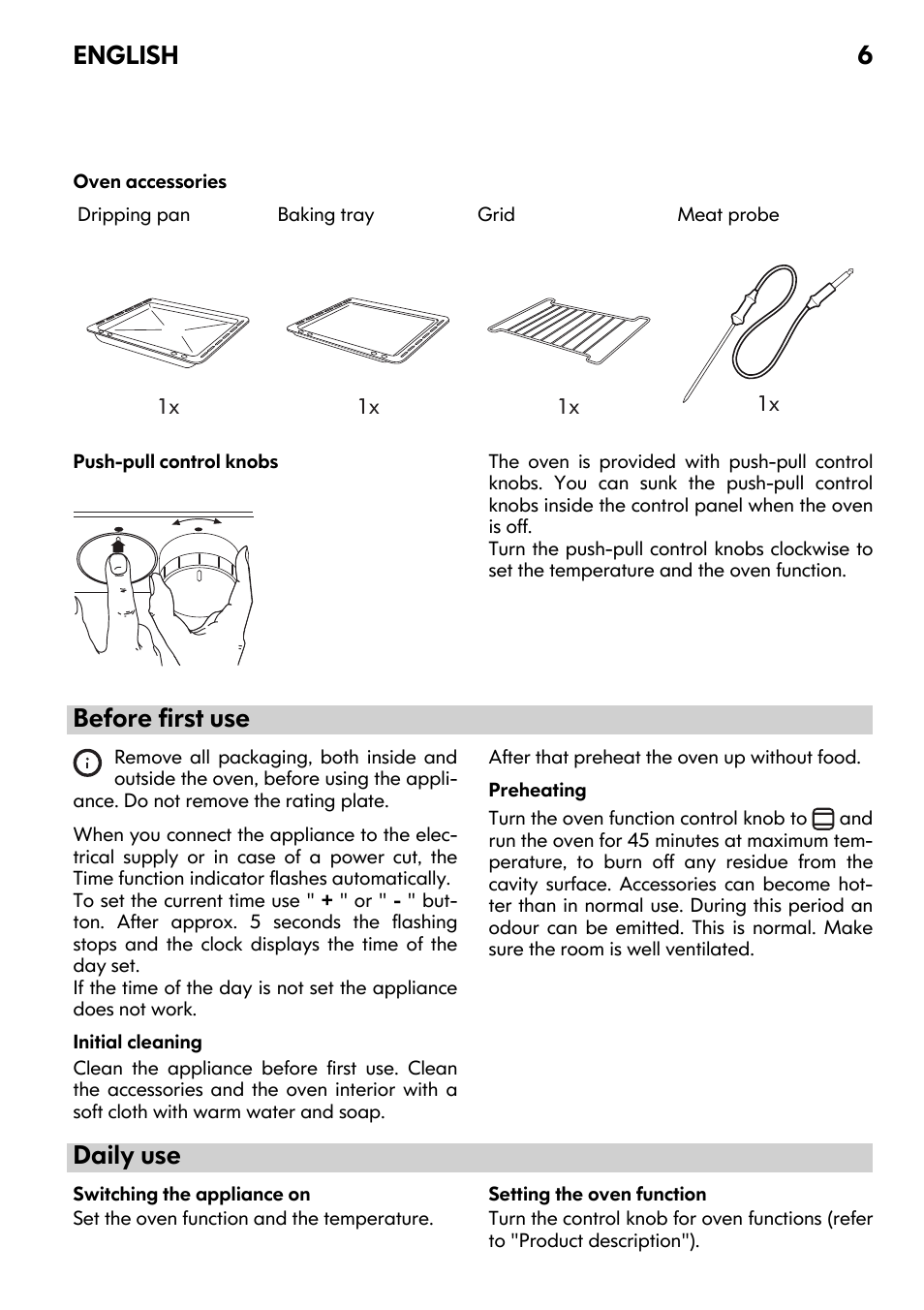 Before first use, Daily use, English 6 | IKEA FRAMTID OV9 User Manual | Page 6 / 20