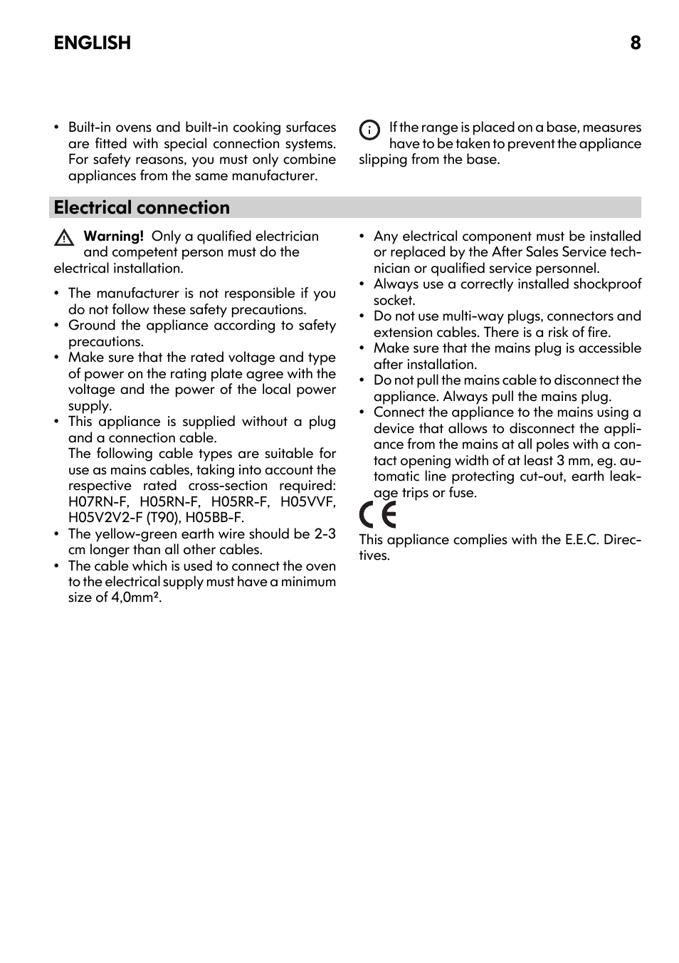 Electrical connection, English 8 | IKEA UDDEN CG3 User Manual | Page 8 / 20