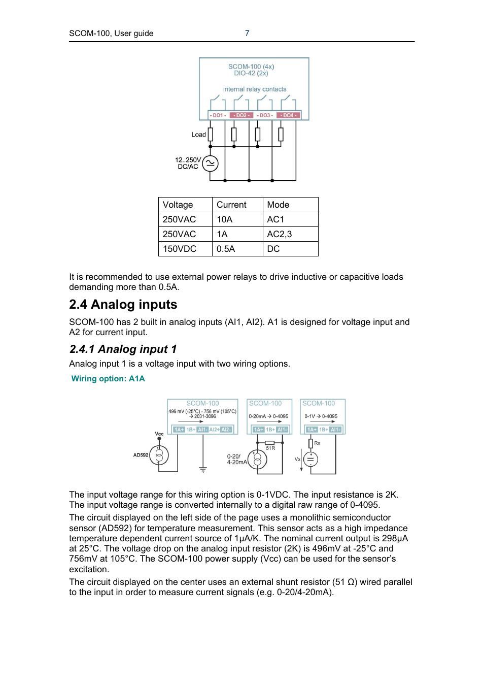 4 analog inputs, 1 analog input 1 | Infinite Peripherals SCOM-100 User Manual | Page 7 / 40