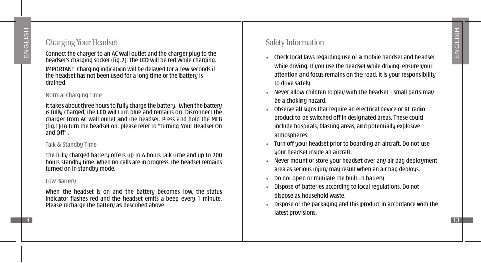 Safety information, Charging your headset | i. Tech Dynamic II User Manual | Page 6 / 10