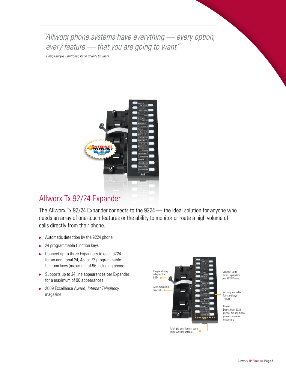 Allworx tx 92/24 expander, Call 1-866-allworx | InSciTek Microsystems 9112 User Manual | Page 5 / 8