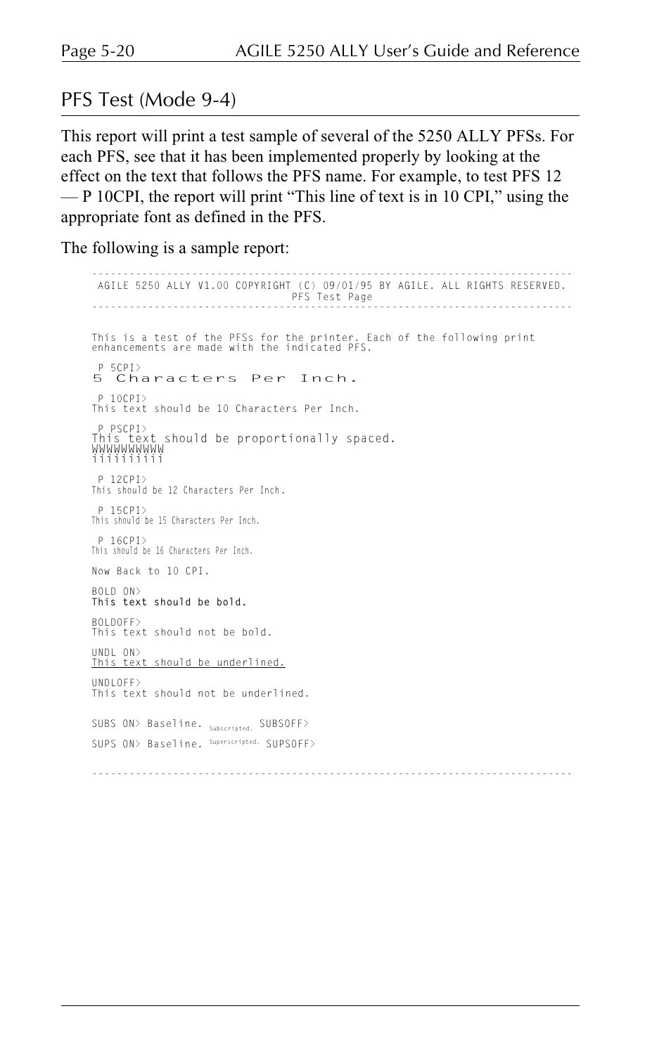 Pfs test (mode 9-4) | I-Data 5250 ALLY User Manual | Page 142 / 240