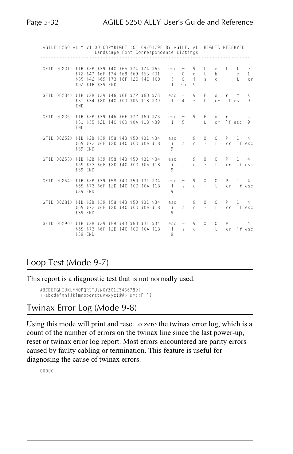 Loop test (mode 9-7), Twinax error log (mode 9-8) | I-Data 5250 ALLY User Manual | Page 154 / 240