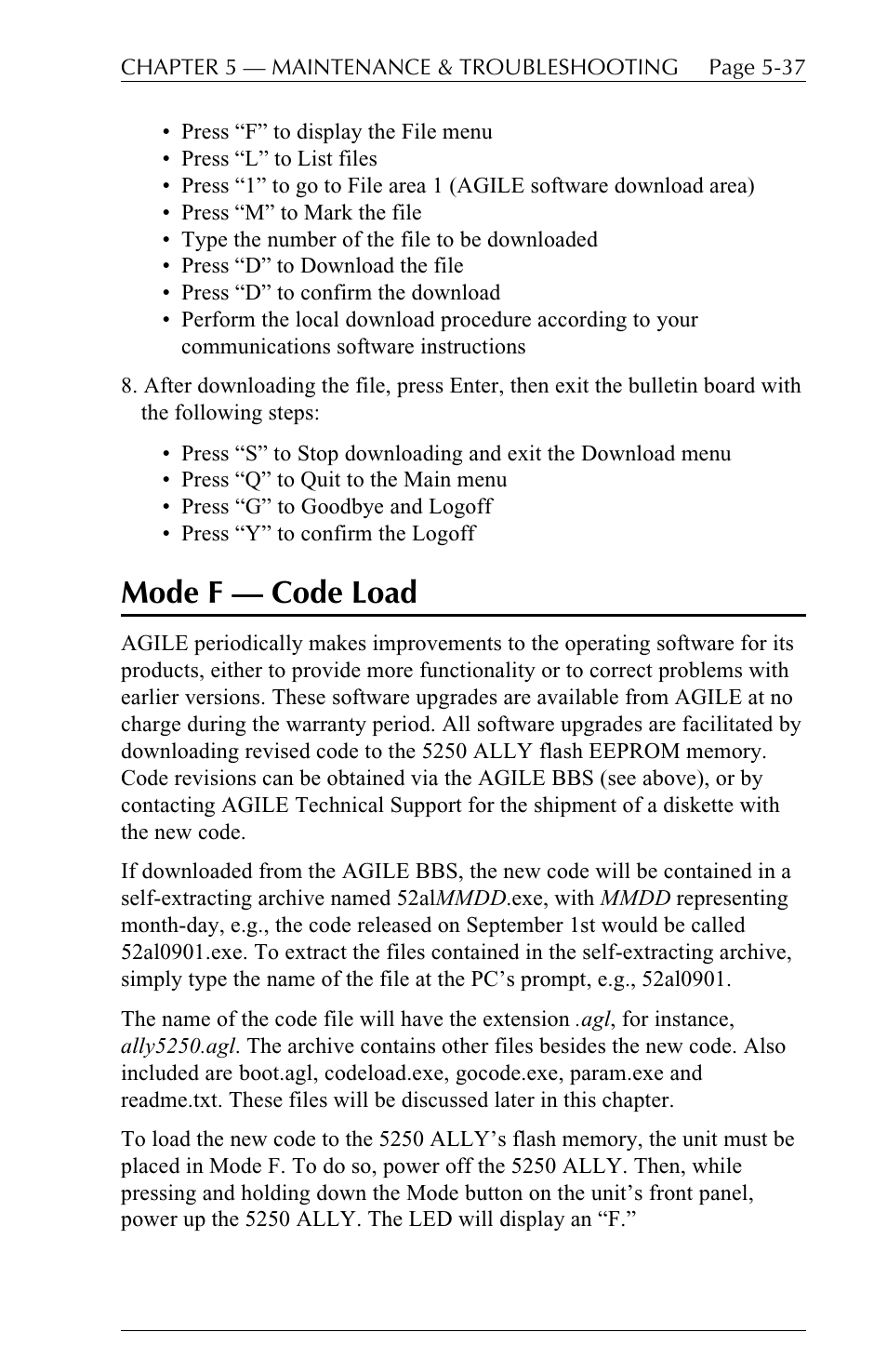 Mode f  code load | I-Data 5250 ALLY User Manual | Page 159 / 240