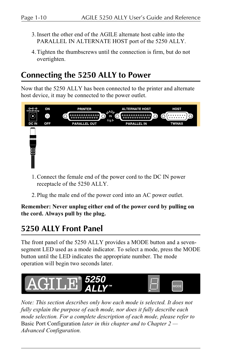 Connecting the 5250 ally to power, 5250 ally front panel | I-Data 5250 ALLY User Manual | Page 32 / 240