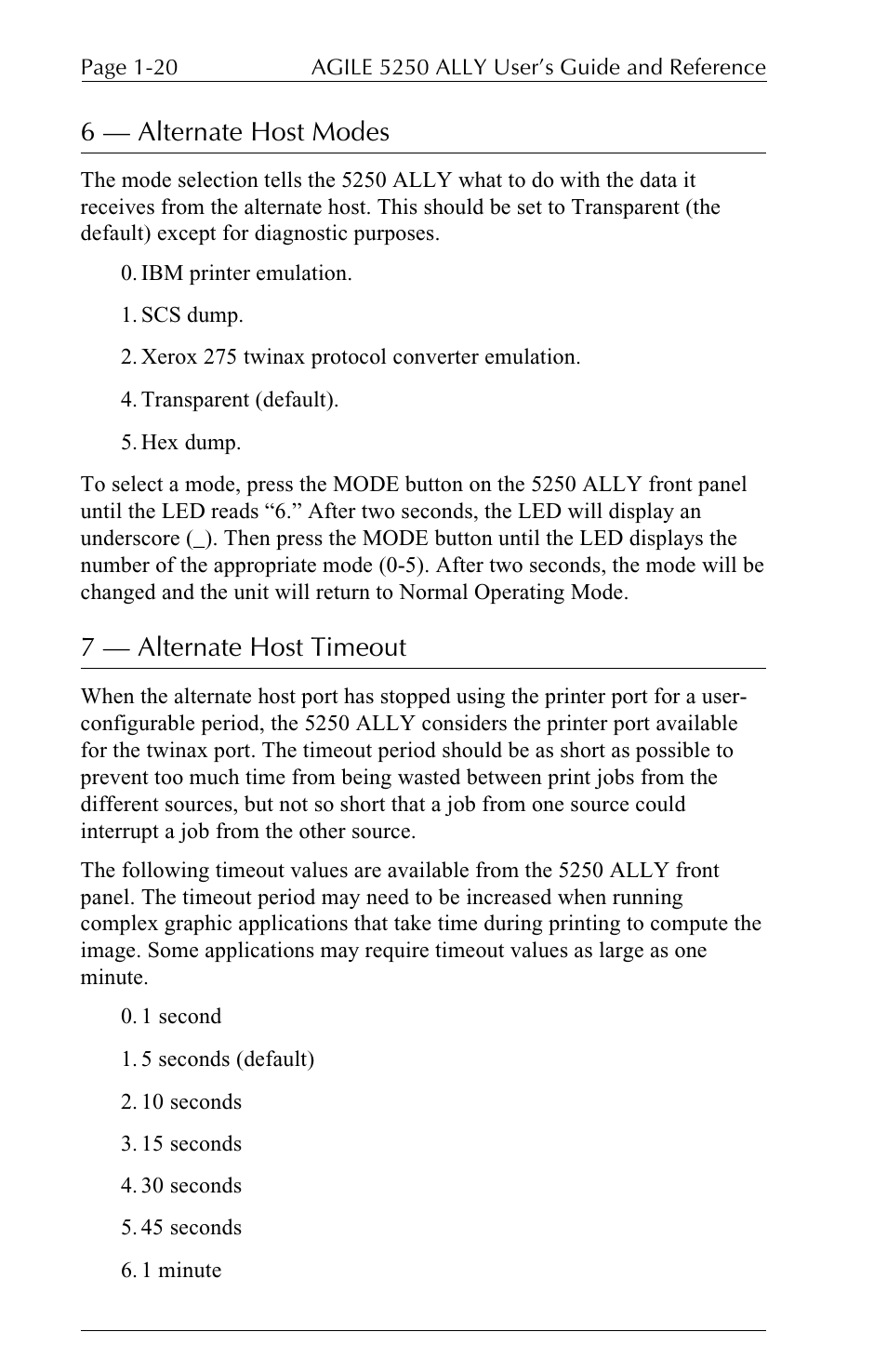 6  alternate host modes, 7  alternate host timeout | I-Data 5250 ALLY User Manual | Page 42 / 240