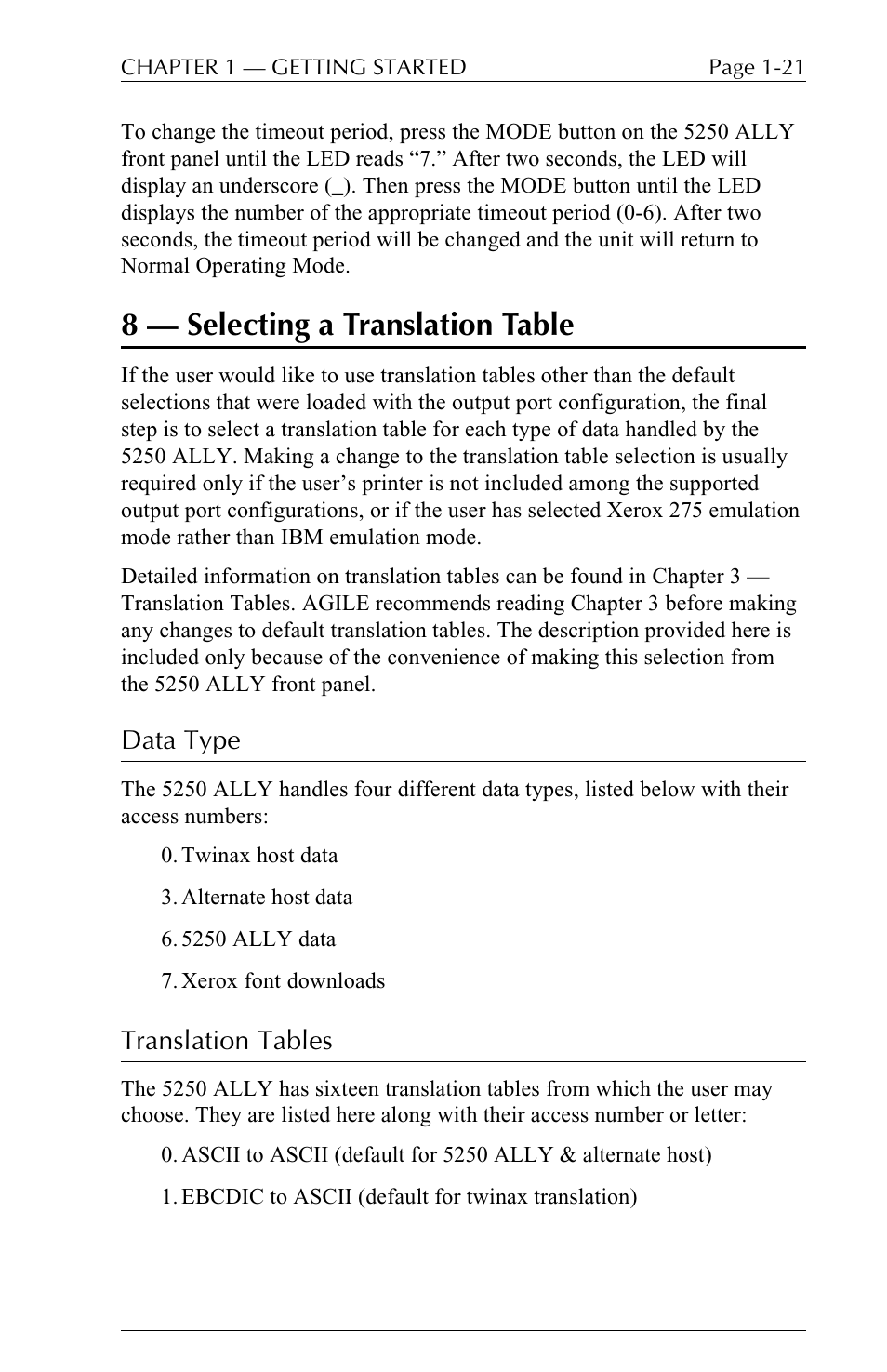 8  selecting a translation table | I-Data 5250 ALLY User Manual | Page 43 / 240