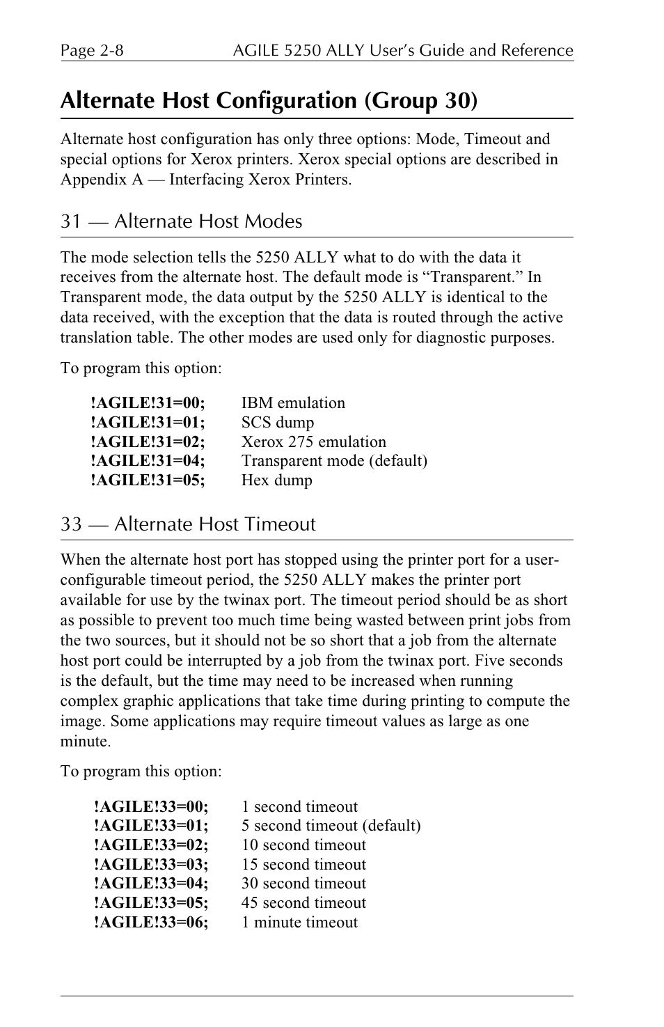 Alternate host configuration (group 30), 31  alternate host modes, 33  alternate host timeout | I-Data 5250 ALLY User Manual | Page 54 / 240