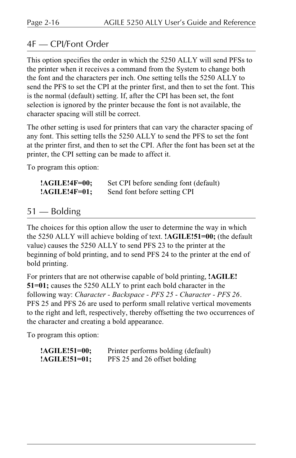 4f  cpi/font order, 51  bolding | I-Data 5250 ALLY User Manual | Page 62 / 240