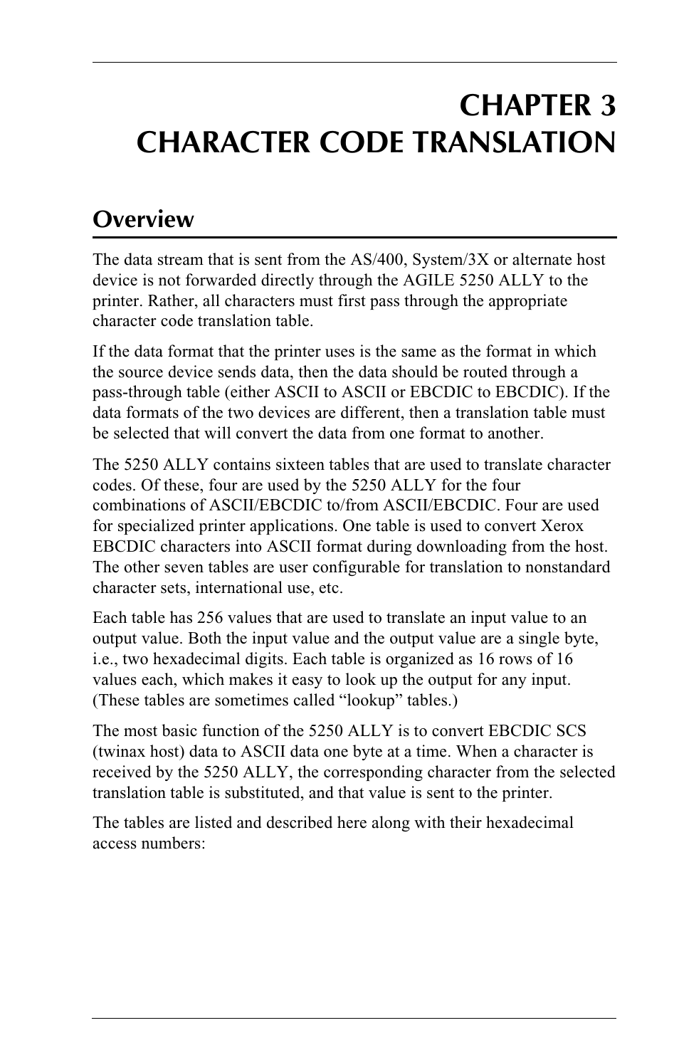 Chapter 3 character code translation, Overview | I-Data 5250 ALLY User Manual | Page 69 / 240