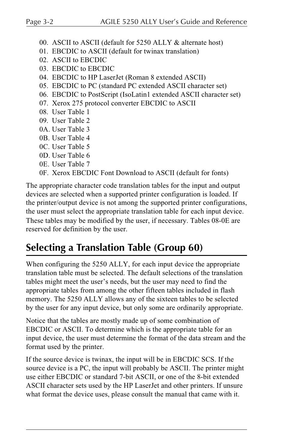 Selecting a translation table (group 60) | I-Data 5250 ALLY User Manual | Page 70 / 240
