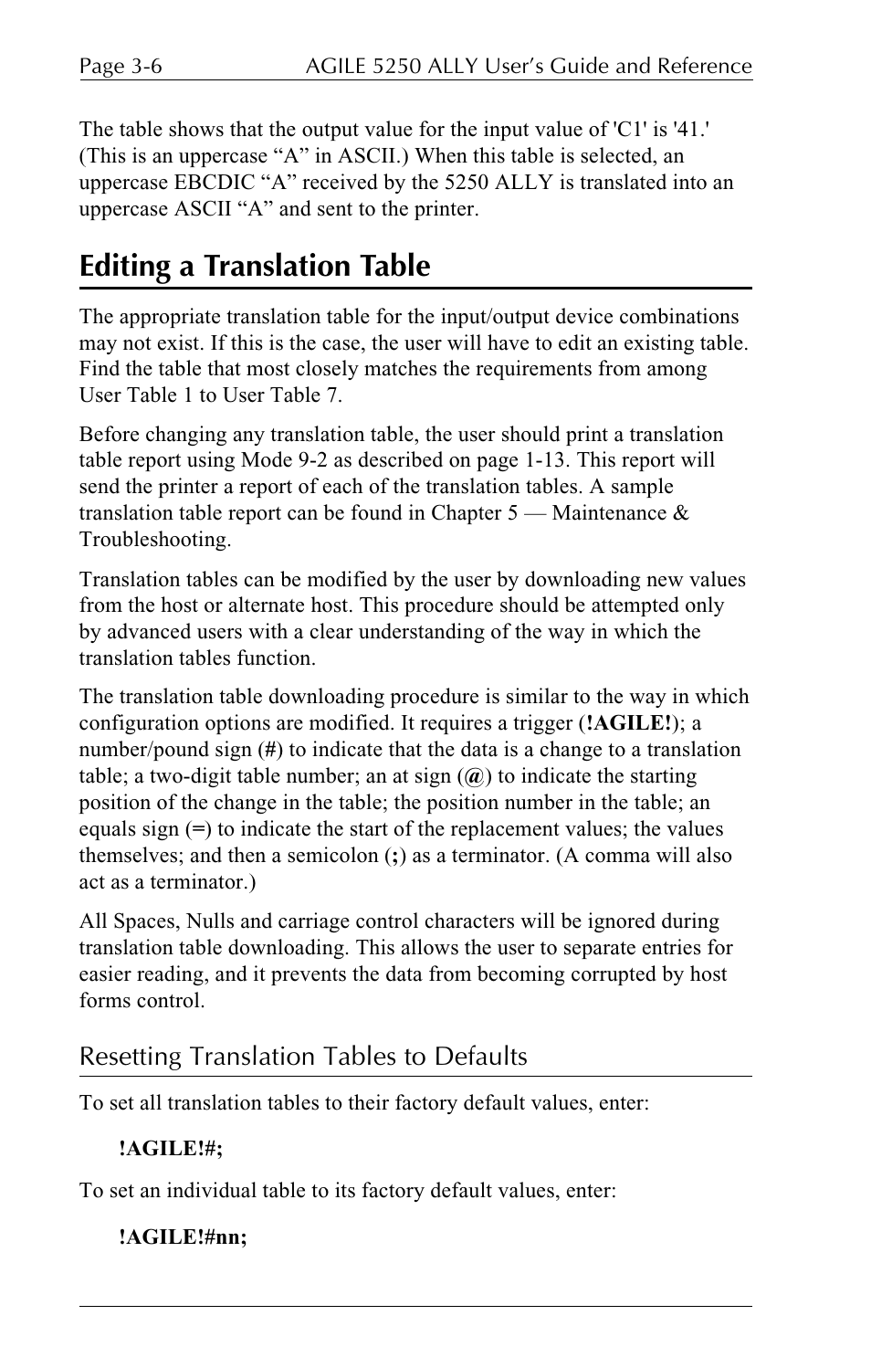 Editing a translation table, Resetting translation tables to defaults | I-Data 5250 ALLY User Manual | Page 74 / 240