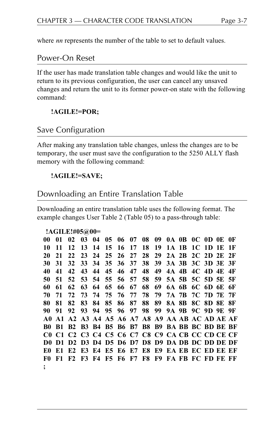 Power-on reset, Save configuration, Downloading an entire translation table | I-Data 5250 ALLY User Manual | Page 75 / 240