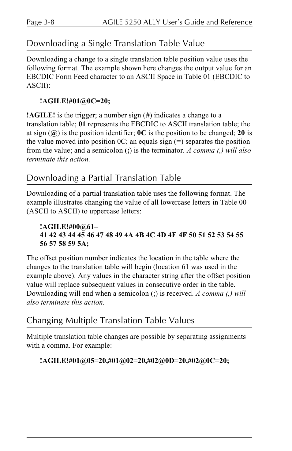 Downloading a single translation table value, Downloading a partial translation table, Changing multiple translation table values | I-Data 5250 ALLY User Manual | Page 76 / 240
