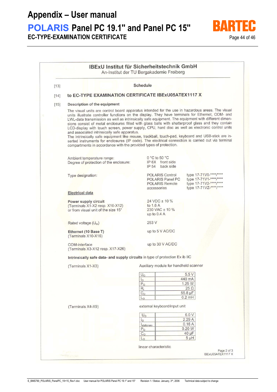 Ec-type-examination certificate | I-Data POLARIS Panel PC 19.1" User Manual | Page 44 / 46